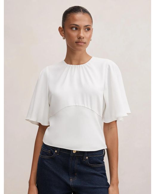 Forever New White Kirsten Flutter Sleeve Top