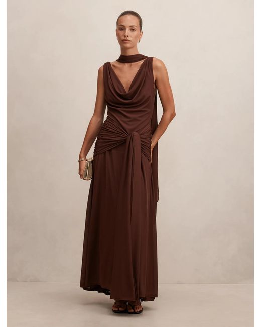 Forever New Brown Vivianne Scarf Tie Maxi Dress