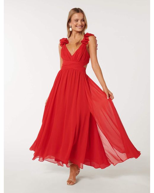 Forever New Red Selena Ruffle-Shoulder Maxi Dress