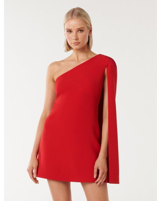 Forever New Red Hartley Asymmetrical Cape Mini Dress