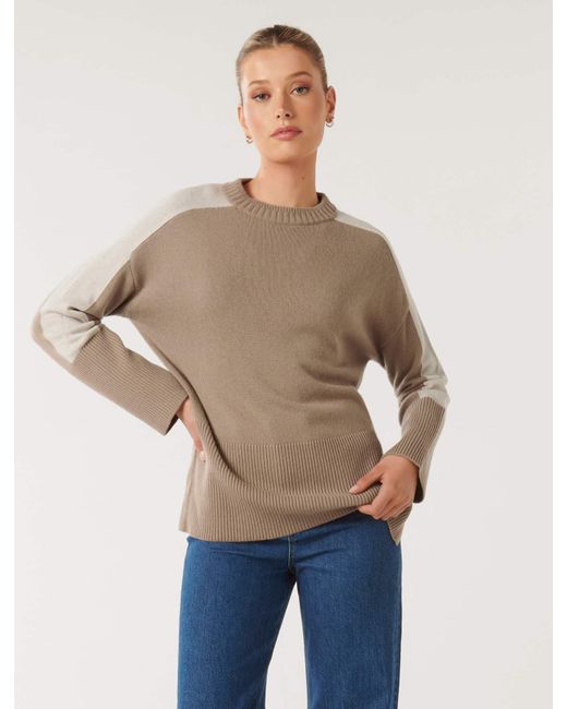 Forever New Natural Bianca Relaxed Longline Crew-Neck Sweater