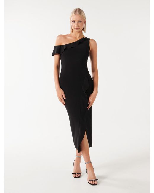 Forever New Black Tyra One Shoulder Ruffle Bodycon Dress
