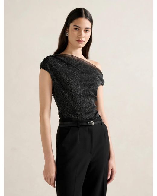 Forever New Black Rylee Tipped Shoulder Glitter Top