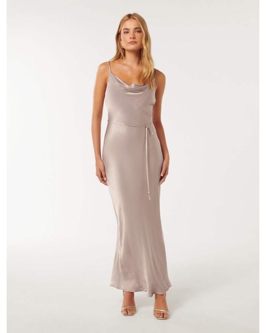 Forever New White Lucy Satin Cowl Maxi Dress