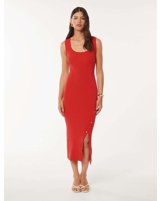 Forever New Red Chelsea Button Detail Midi Dress