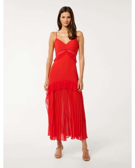 Forever New Red Lara Pleated Ruffle Maxi Dress