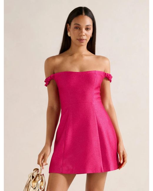 Forever New Pink Mandy Bardot Ruffle Mini Dress