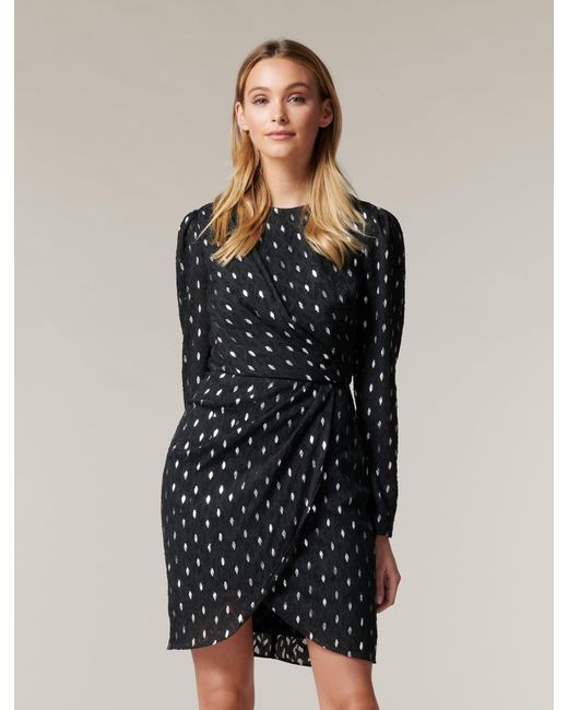 long sleeve metallic wrap dress