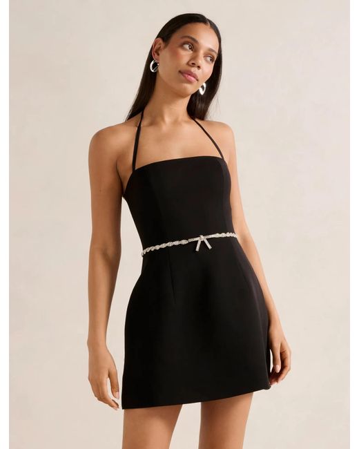 Forever New Black Mattie Halter Diamante Bow Mini Dress