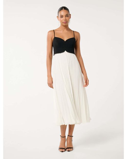 Forever New Brown Hartford Pleated Midi Dress
