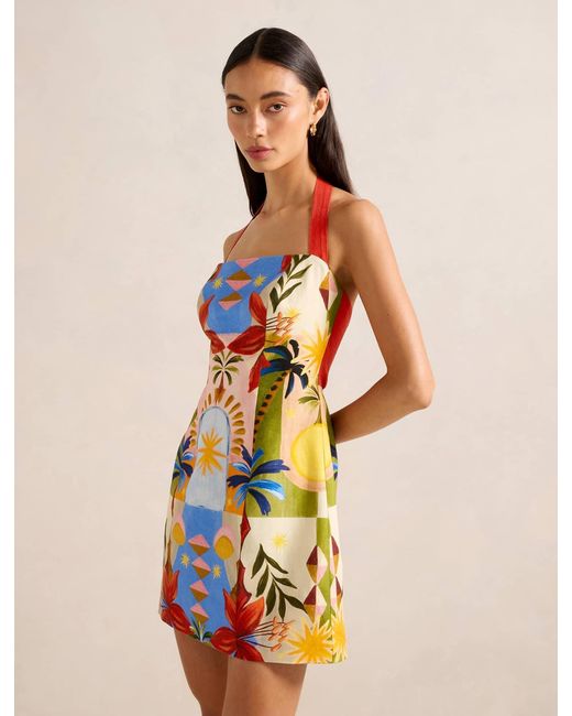 Forever New Multicolor Keely Halter Neck Linen Mini Dress