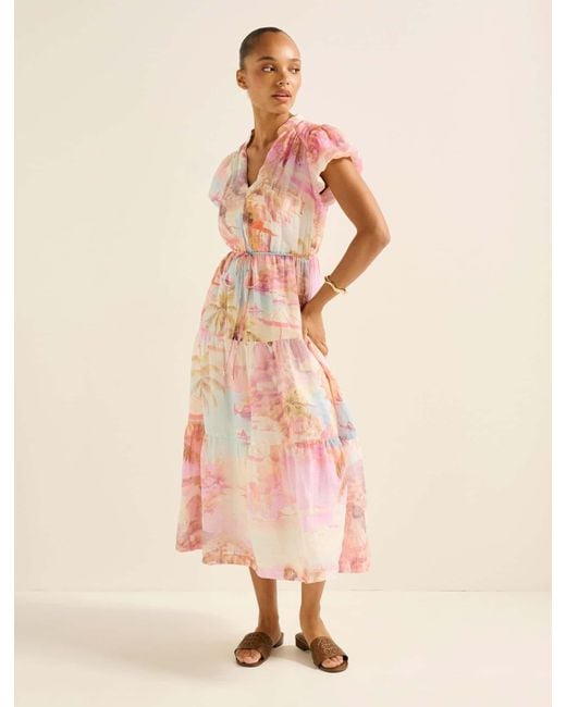 Forever New Pink Jacqueline Puff Sleeve Tiered Midi Dress