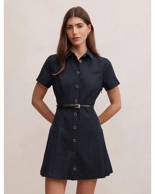 Forever New Blue Gigi Pleated Button Down Mini Dress