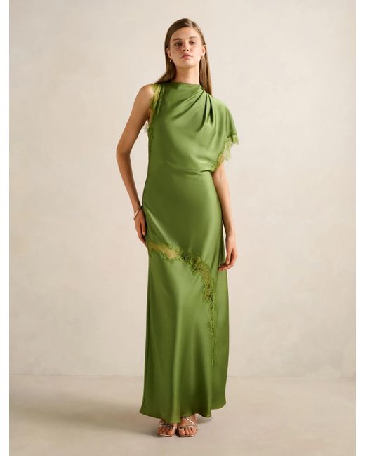 Forever New Green Kody Satin Lace Asymmetric Dress