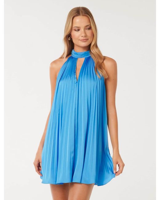 Forever New Blue Sammy Pleated Mini Swing Dress