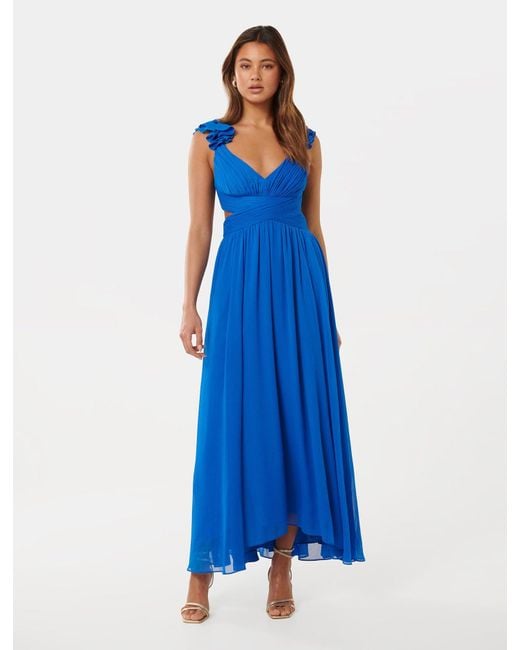 Forever New Blue Selena Ruffle-Shoulder Maxi Dress