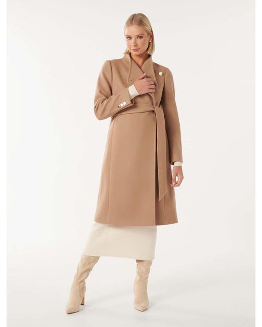 Forever New Natural Brodie Funnel Neck Coat