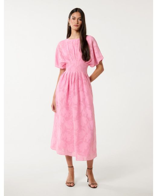 Forever New Pink Eve Jacquard Midi Dress