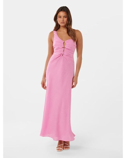 Forever New Pink Dalia One-Shoulder Linen Dress