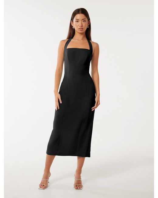 Forever New Veronica Halter Bodycon Midi Dress in Black