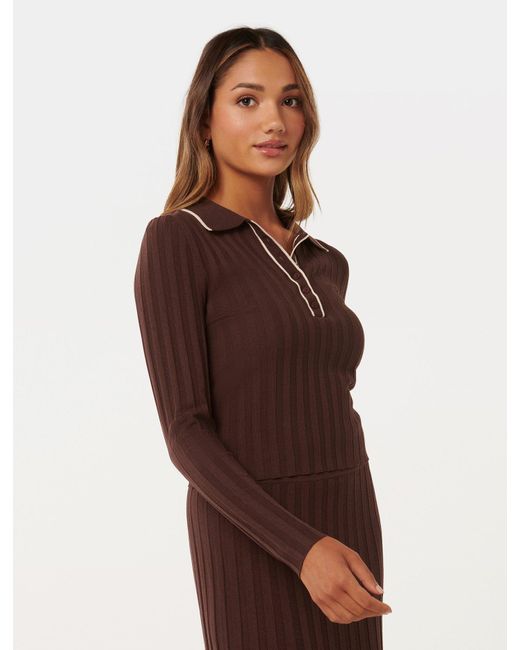 Forever New Brown Edith Petite Knit Polo Top