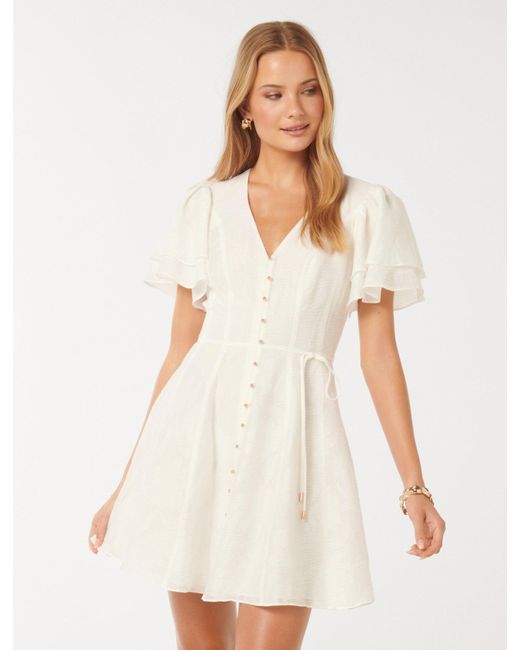 Forever New White Avril Button-Through Mini Dress