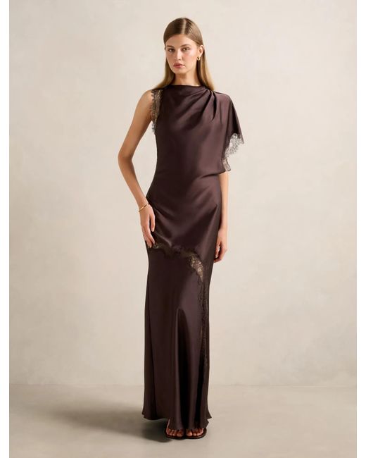 Forever New Natural Kody Satin Lace Asymmetrical Dress