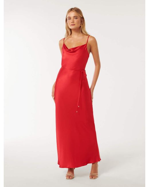 Forever New Red Lucy Satin Cowl Maxi Dress