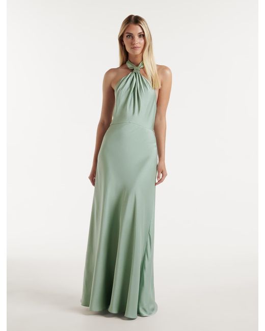 Forever New Green Yvette Knot Tie Neck Gown