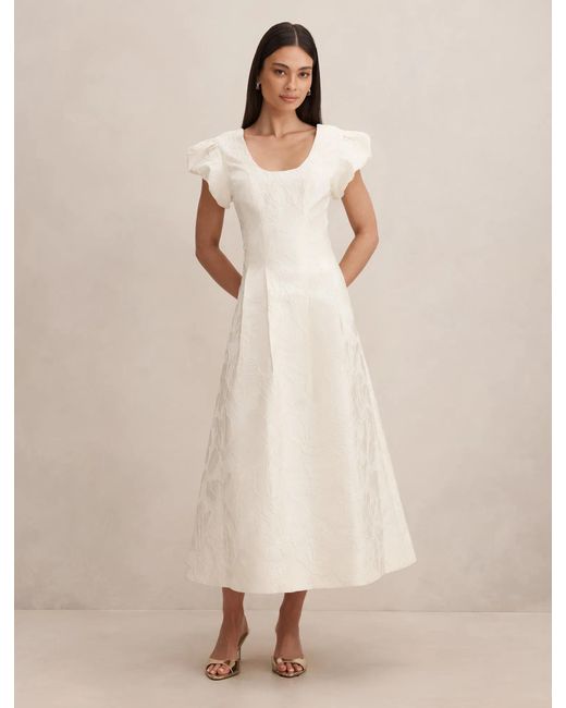 Forever New Natural Lily Scoop Jacquard Midi Dress
