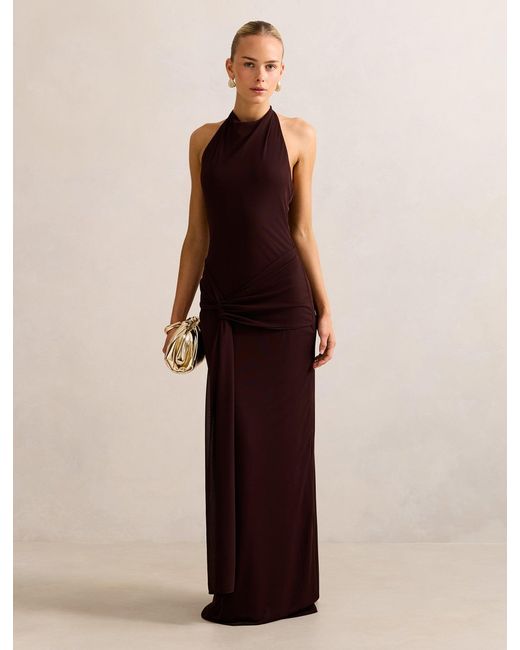 Forever New Brown Abby Halter Mesh Maxi Dress