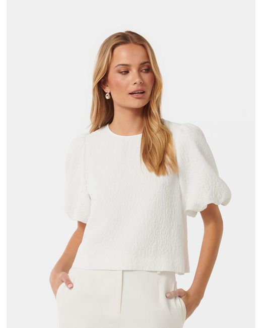 Forever New White Nara Textured Puff-Sleeve Top