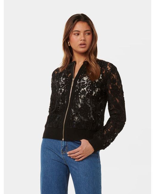 Forever New Black Riley Lace Bomber Jacket