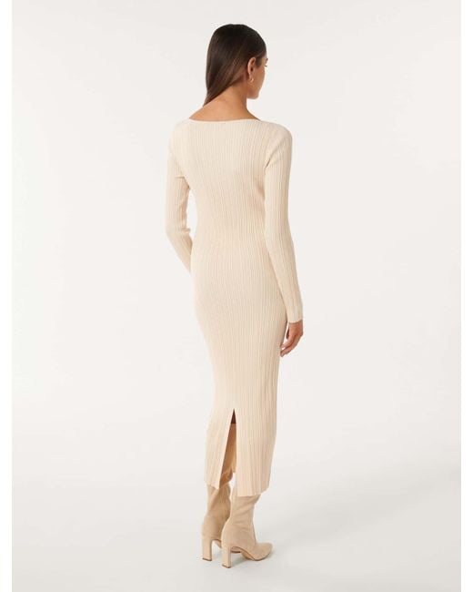 Forever New Evie Petite Long-sleeve Rib Knit Dress in Natural | Lyst UK