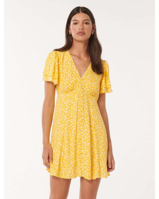 Forever New Yellow Pria Button-Through Mini Dress
