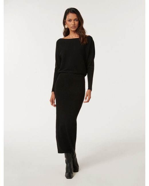 Forever New Black Ciara Petite Off-Shoulder Midi Dress