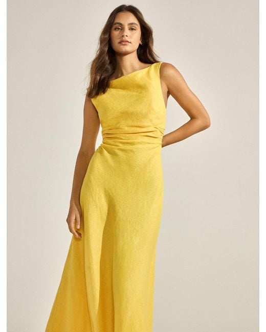 Forever New Yellow Tania Linen Midi Dress