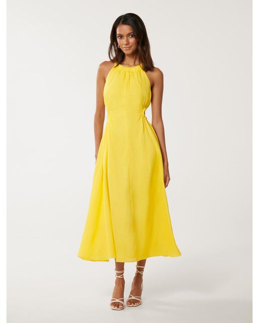 Forever New Yellow Marli Petite Cut-out Midi Dress