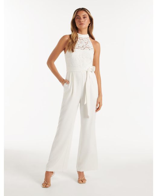Forever New White Clara Lace Halter Jumpsuit