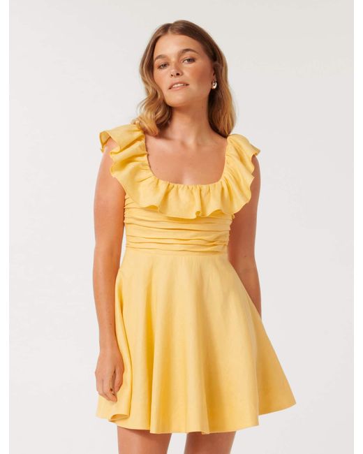 Forever New Yellow Ashlee Petite Ruffle-Neck Mini Dress