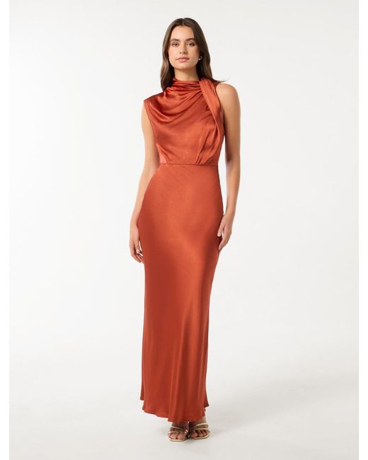 Forever New Red Satin Maxi Dress With Twist Detail