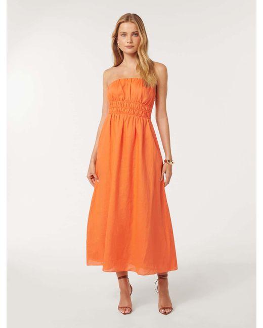 Forever New Orange Romie Strapless Linen Dress