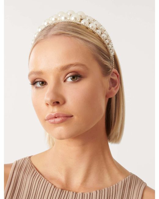 Forever New Natural Harlow Double Pearl And Crystal Headband