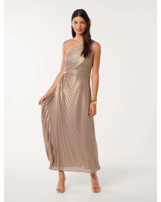 Forever New Natural Taylah Metallic One-Shoulder Dress