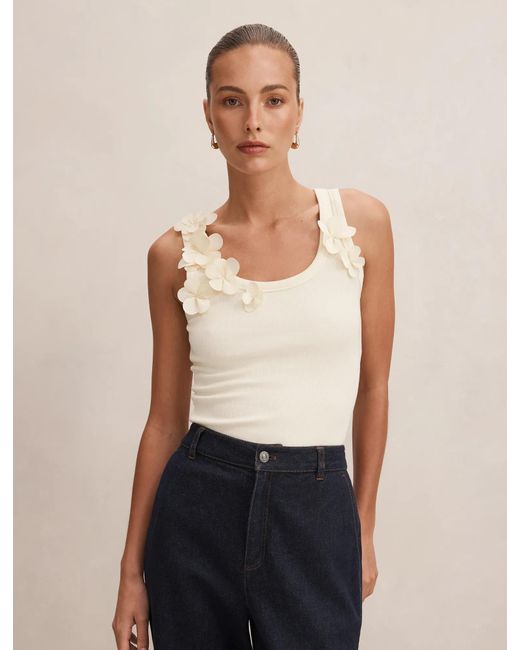 Forever New Natural Pia Applique Scoop Neck Tank Top