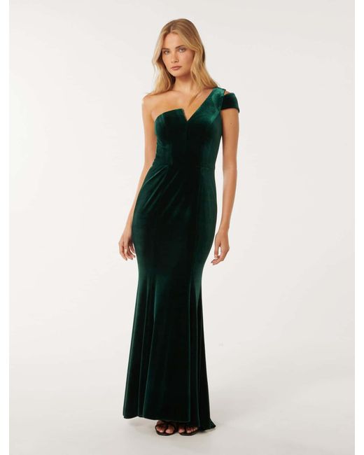 Forever New White Elena Velvet One-Shoulder Gown