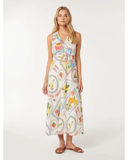 Forever New White Paulina Collar Belted Midi Dress