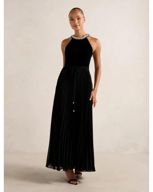 Forever New Black Gwen Halter Neck Pleat Midi Dress