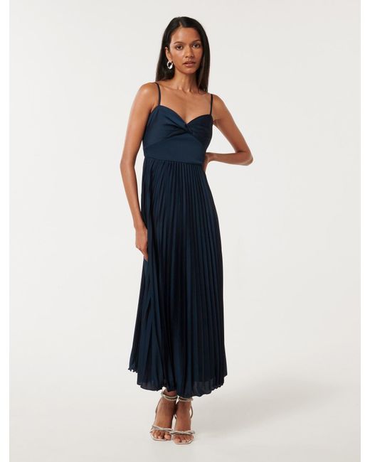 Forever New Blue Chloe Petite Pleated Dress