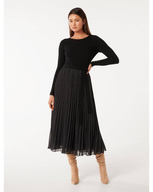 Forever New Black Finley Polka Dot Knit Dress